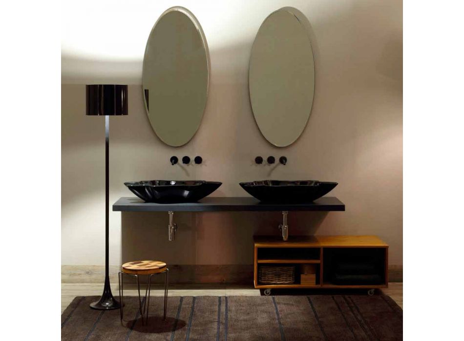 Modern design countertop black ceramic washbasin made in Italy Rayan