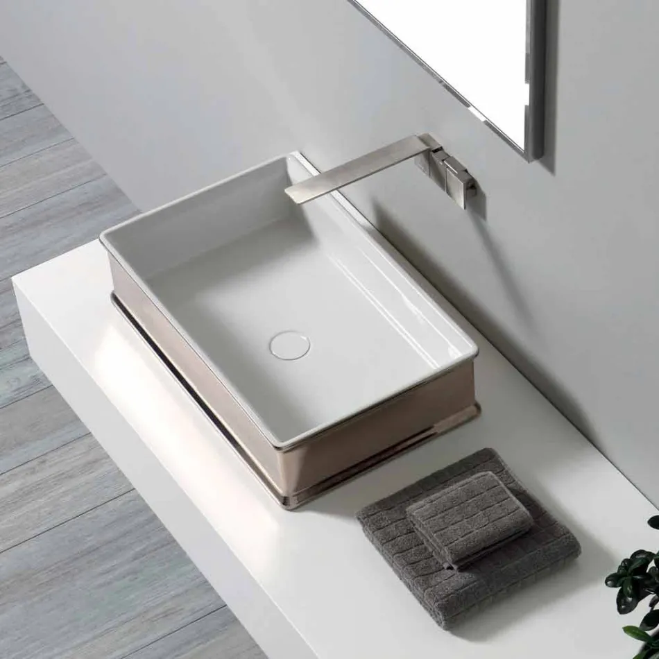 Contemporary design countertop ceramic washbasin made in Italy Debora Viadurini