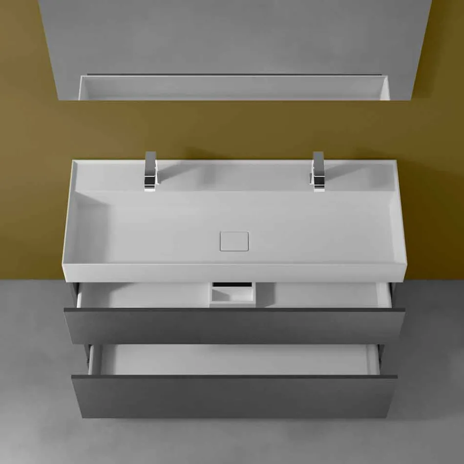 Double Washbasin with Floor Cabinet Modern Design in Laminate - Pompei Viadurini