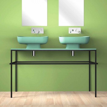 Double wall-mounted modern ceramic washbasin made in Italy, Reale