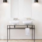 Double wall-mounted modern ceramic washbasin made in Italy, Reale Viadurini