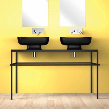 Double wall-mounted modern ceramic washbasin made in Italy, Reale