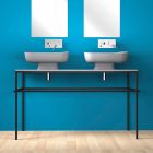 Double wall-mounted modern ceramic washbasin made in Italy, Reale Viadurini