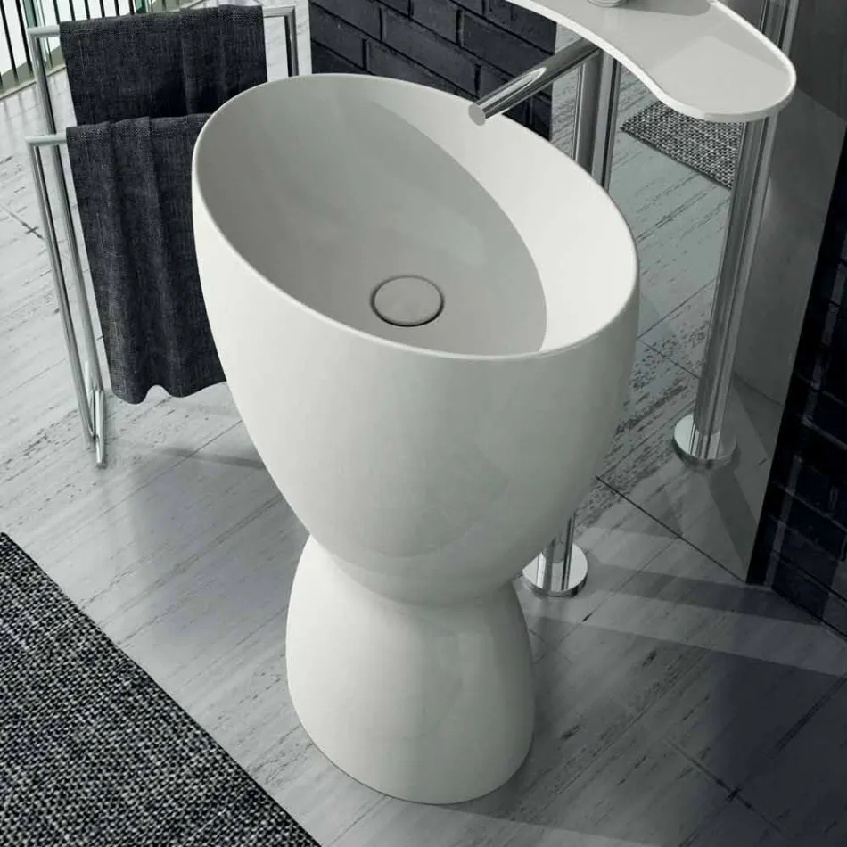 Modern freestanding ceramic washbasin made in Italy, Basile Viadurini