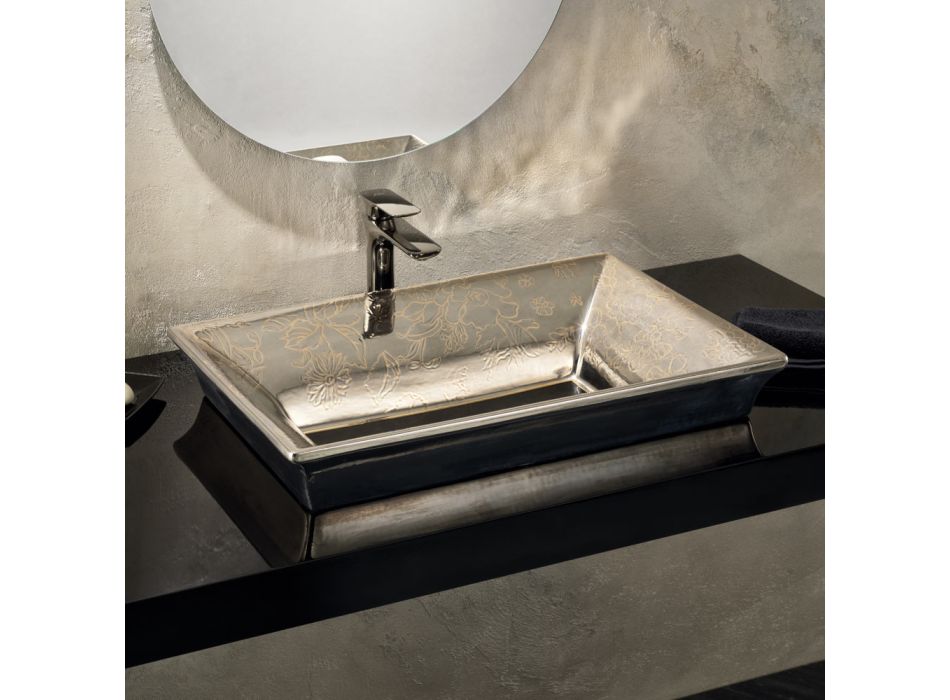 Hand-Cast Fire Clay Washbasin with Colorful Decorations Made in Italy - Aulente Viadurini