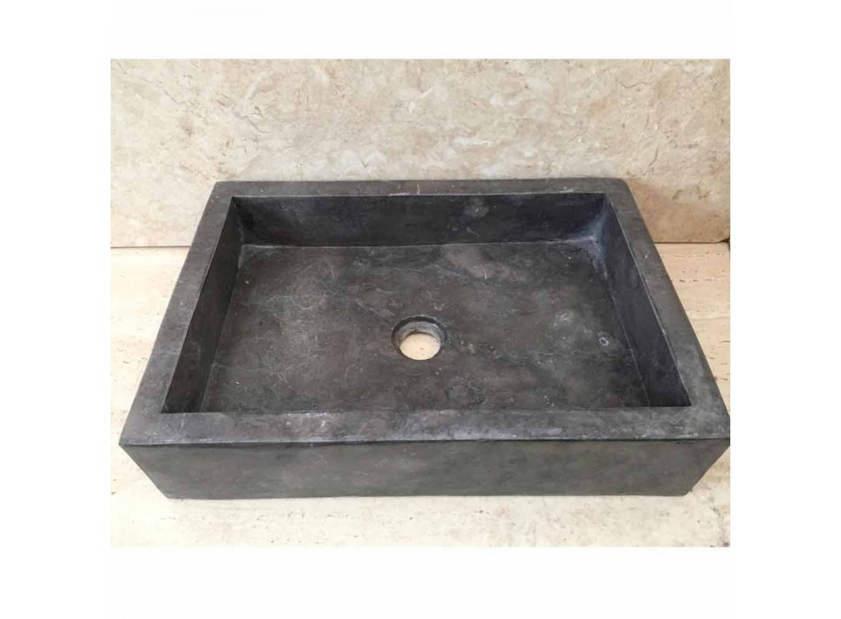 Dark gray washbasin in Thai natural stone, handmade Viadurini