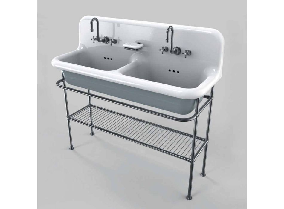 Ceramic washbasin with two Calvin&#39;s support basins Viadurini