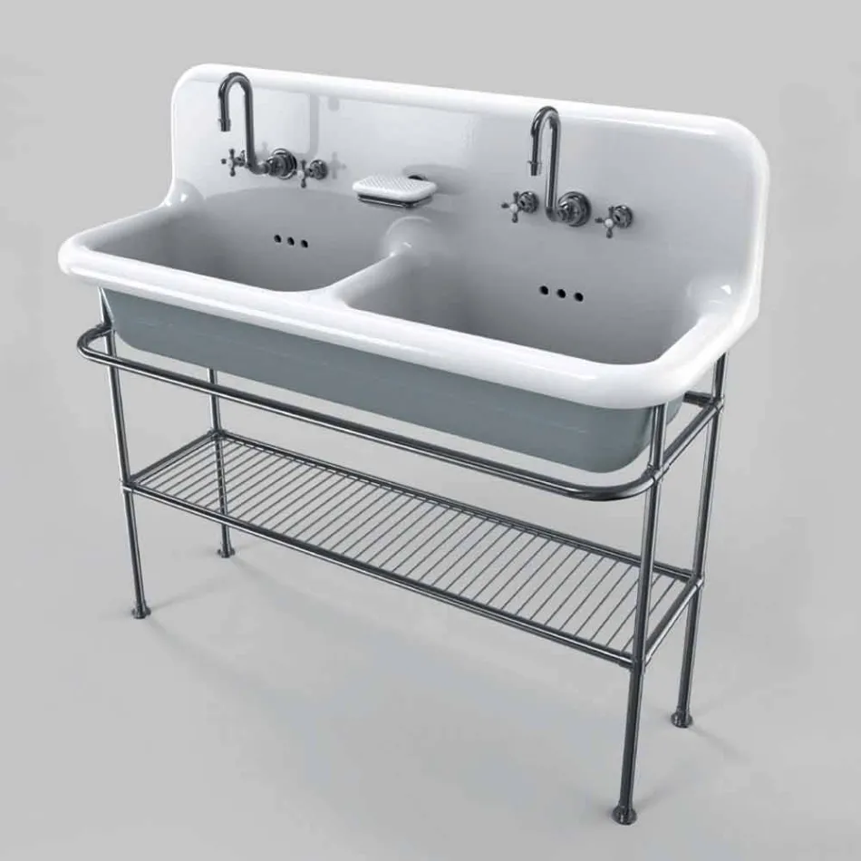 Ceramic washbasin with two Calvin&#39;s support basins Viadurini