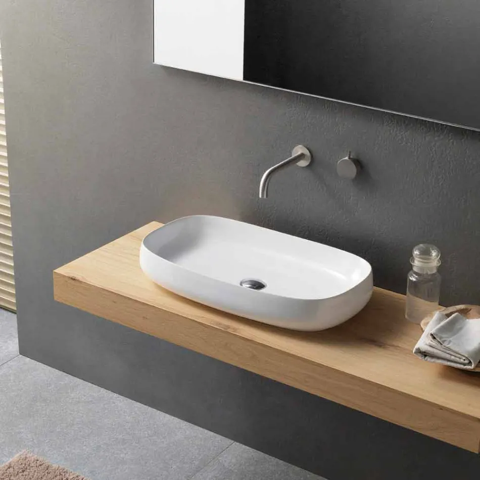 Modern Design White Ceramic Countertop Washbasin Made in Italy - Tune1 Viadurini