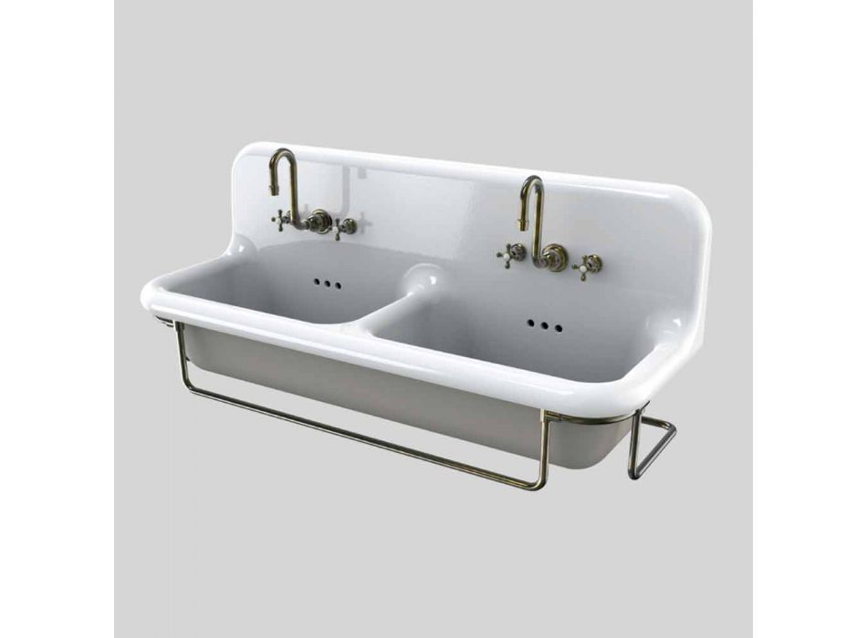 Colored ceramic washbasin with double tank with suspended base Danny Viadurini