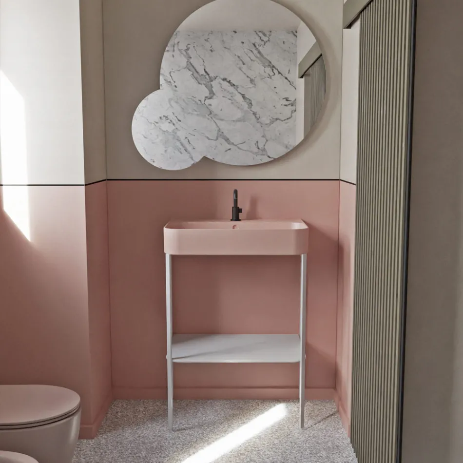 Ceramic Washbasin with Floor Standing Structure with Shelf Made in Italy - Graffa Viadurini