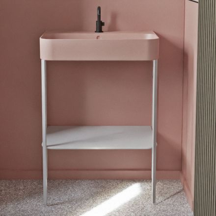 Ceramic Washbasin with Floor Standing Structure with Shelf Made in Italy - Graffa Viadurini