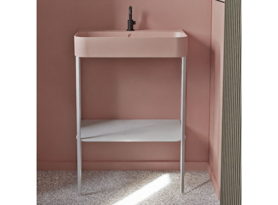 Ceramic Washbasin with Floor Standing Structure with Shelf Made in Italy - Graffa Viadurini