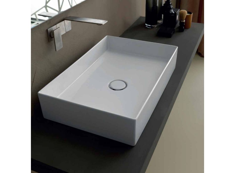 Modern design standing ceramic washbasin Sun 60x37, made in Italy Viadurini