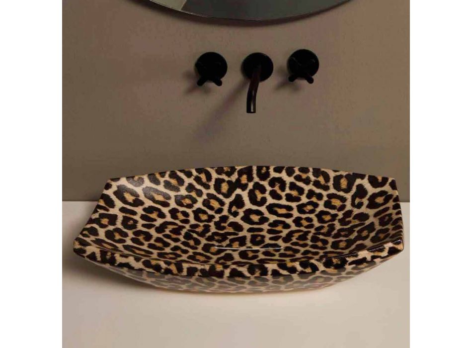 Cheetah ceramic countertop washbasin made in Italy by Laura