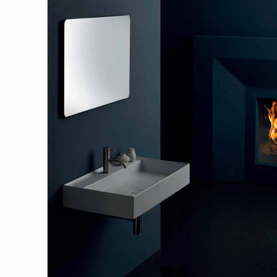 Modern design suspended ceramic washbasin Sun 80x45 cm, made in Italy Viadurini