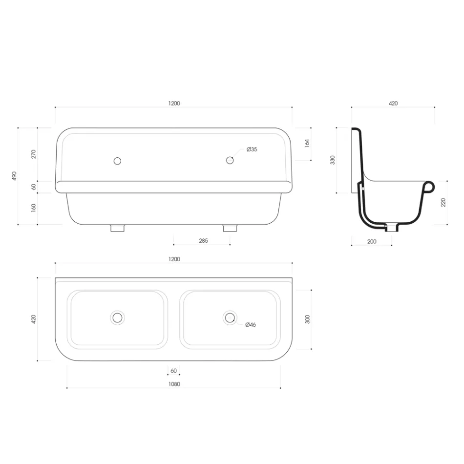 Vintage ceramic washbasin with two basins on structure, Calvin  Viadurini