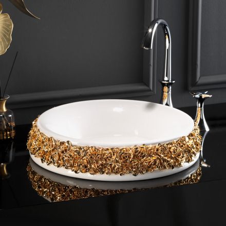 Porcelain washbasin with hand-applied petals Made in Italy - Amarone Viadurini