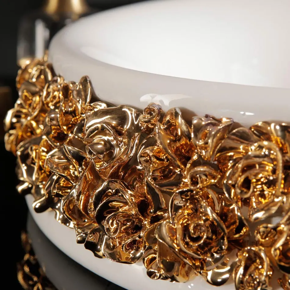 Porcelain washbasin with hand-applied petals Made in Italy - Amarone Viadurini