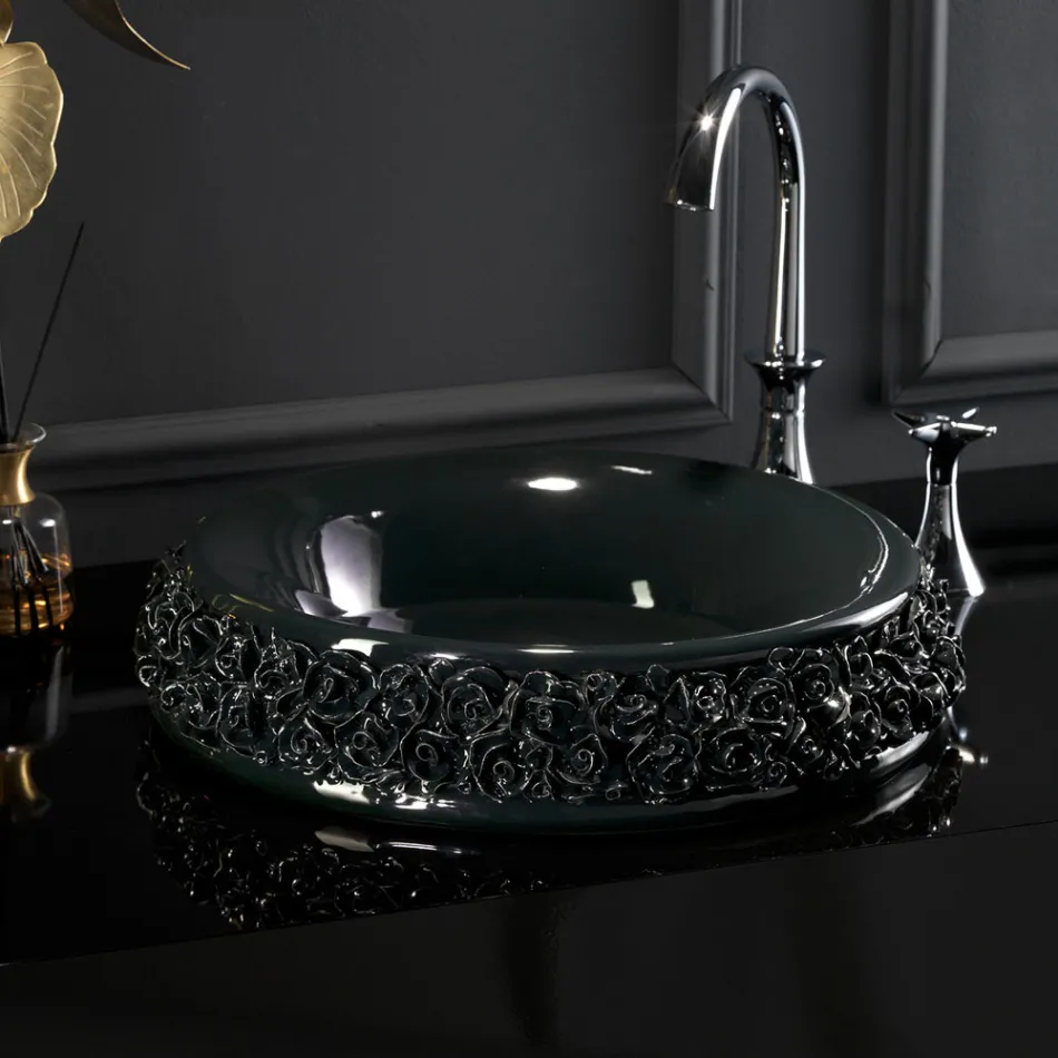 Porcelain washbasin with hand-applied petals Made in Italy - Amarone Viadurini