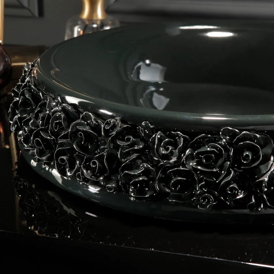 Porcelain washbasin with hand-applied petals Made in Italy - Amarone Viadurini