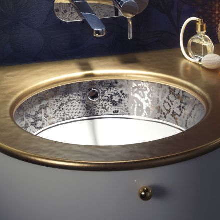 Built-in Fire Clay Washbasin with Platinum Lace Band Made in Italy - Erioli Viadurini