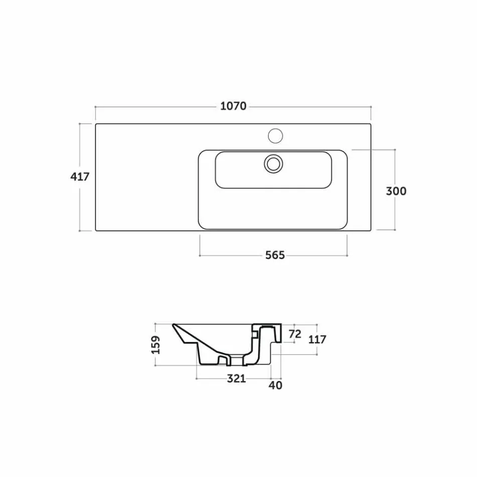 Modern Right Countertop Recessed Basin in Ceramic Maida Viadurini
