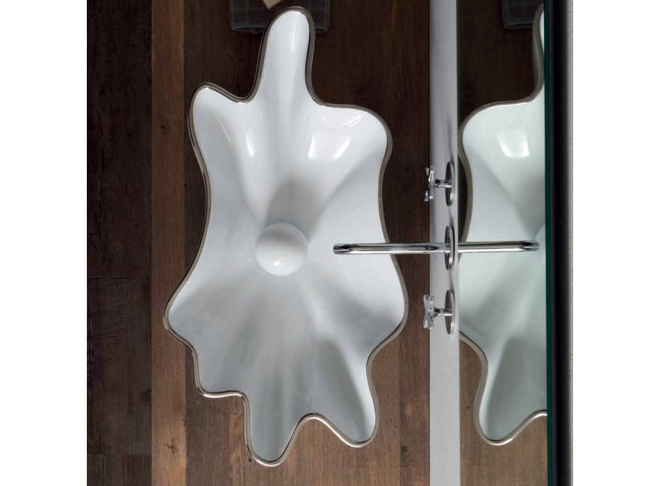 Modern countertop washbasin in white ceramic made in Italy Rayan Viadurini