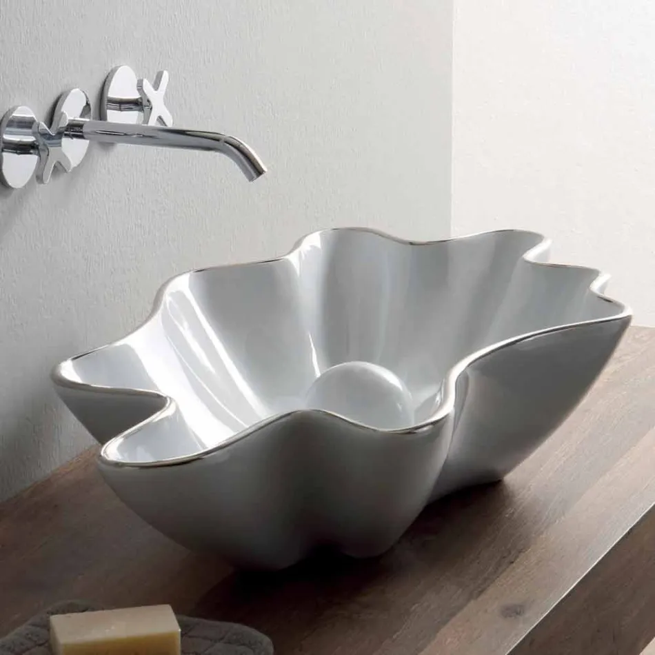 Modern countertop washbasin in white ceramic made in Italy Rayan Viadurini