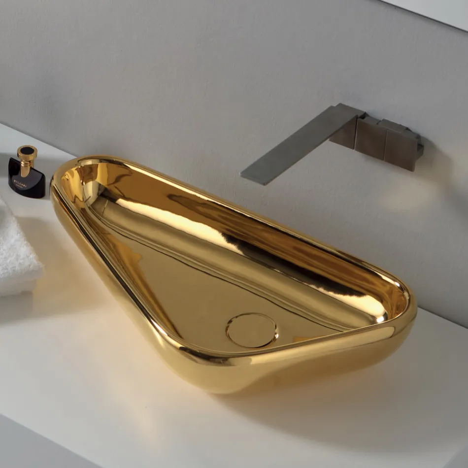 Modern countertop washbasin in gold ceramic made in Italy Sofia Viadurini