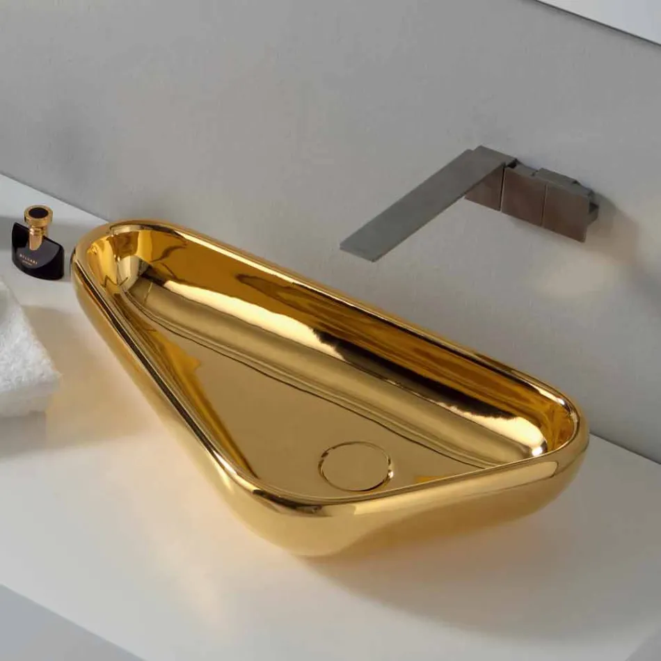 Modern countertop washbasin in gold ceramic made in Italy Sofia Viadurini