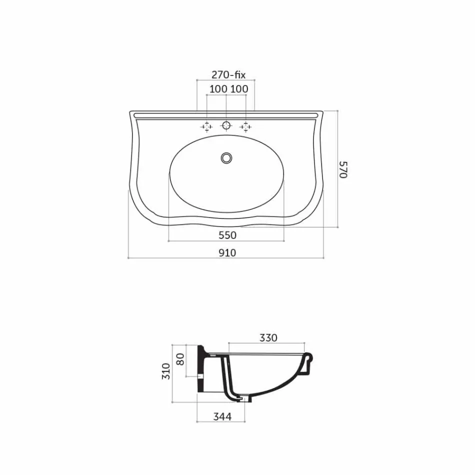 Modern Wall Washbasin with or without Legs, L90 cm in Avise Ceramic Viadurini