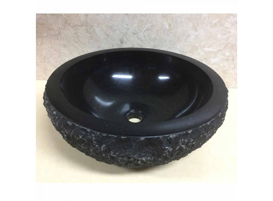 Black designer countertop washbasin in natural Lola stone, handmade Viadurini