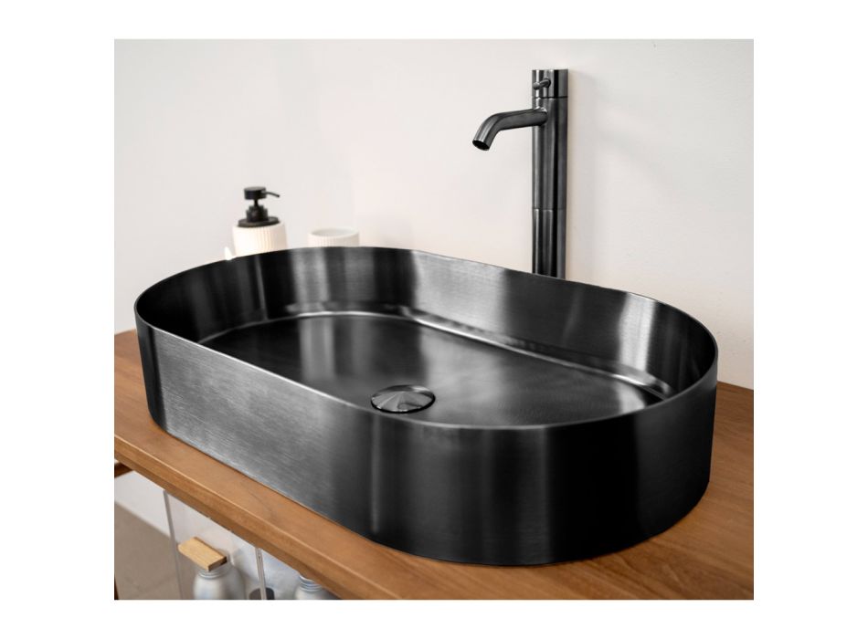 Oval Countertop Washbasin in Stainless Steel in Different Finishes - Anemone Viadurini