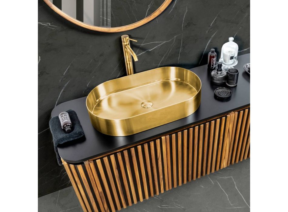 Oval Countertop Washbasin in Stainless Steel in Different Finishes - Anemone Viadurini