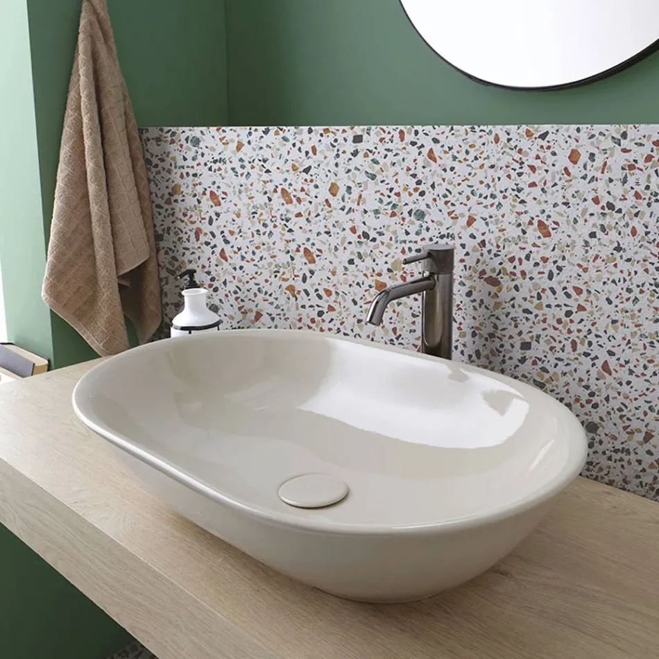 Oval Countertop Washbasin in Glossy Colored Ceramic Made in Italy - Nelly Viadurini