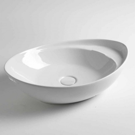 Oval Countertop Ceramic Washbasin Made in Italy - Mammut Viadurini