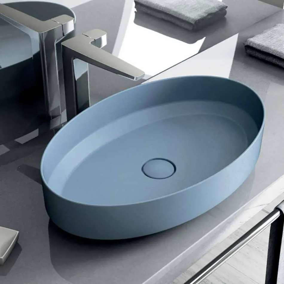Oval ceramic counter top washbasin made in Italy, Yoel Viadurini
