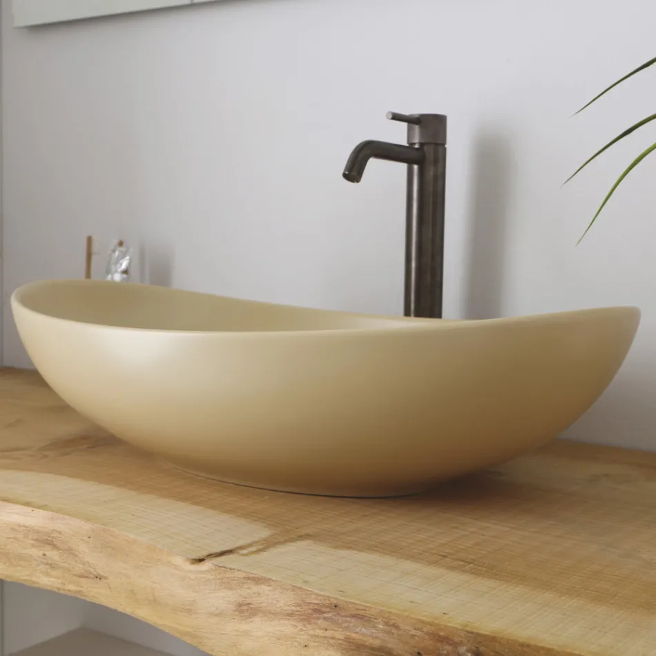 Oval Countertop Washbasin in Glossy Ceramic Made in Italy - Jumper Viadurini