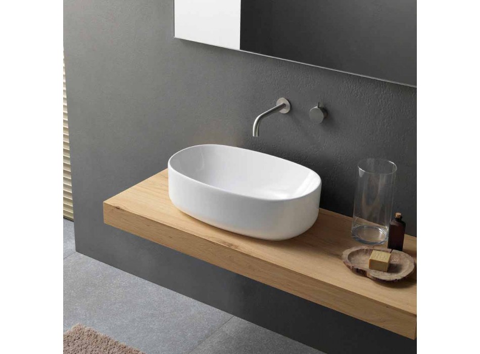 Oval Modern and Design Countertop Washbasin in White Ceramic - Ventori1 Viadurini
