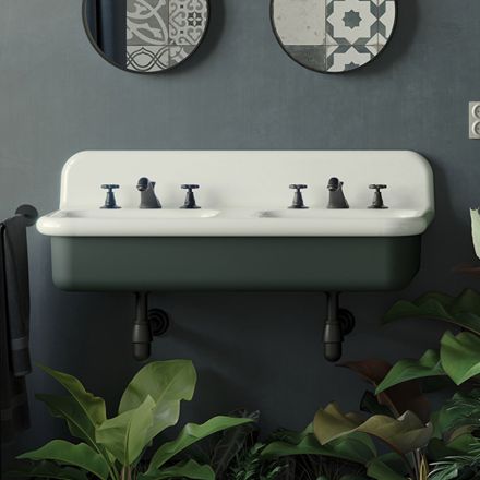 Double Bathroom Sink with Rectangular and Ceramic Structure - Kevin Viadurini