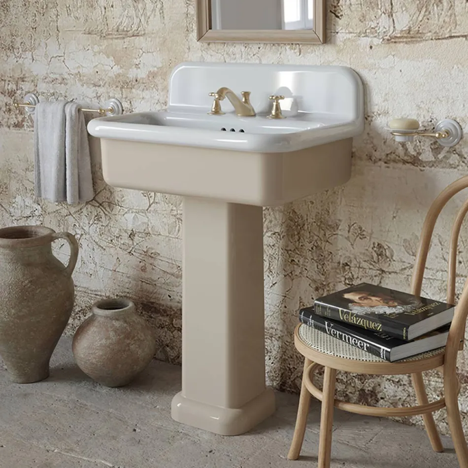 Rectangular Ceramic Bathroom Sink with Pedestal - Noah Viadurini