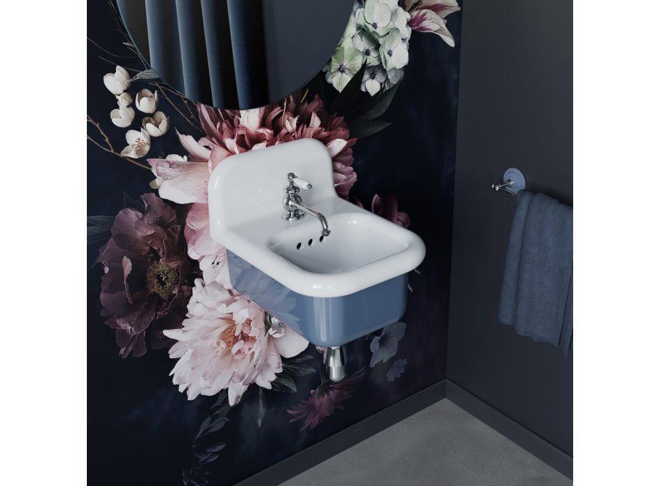 Rectangular Suspended Ceramic Bathroom Washbasin - Elodie Viadurini