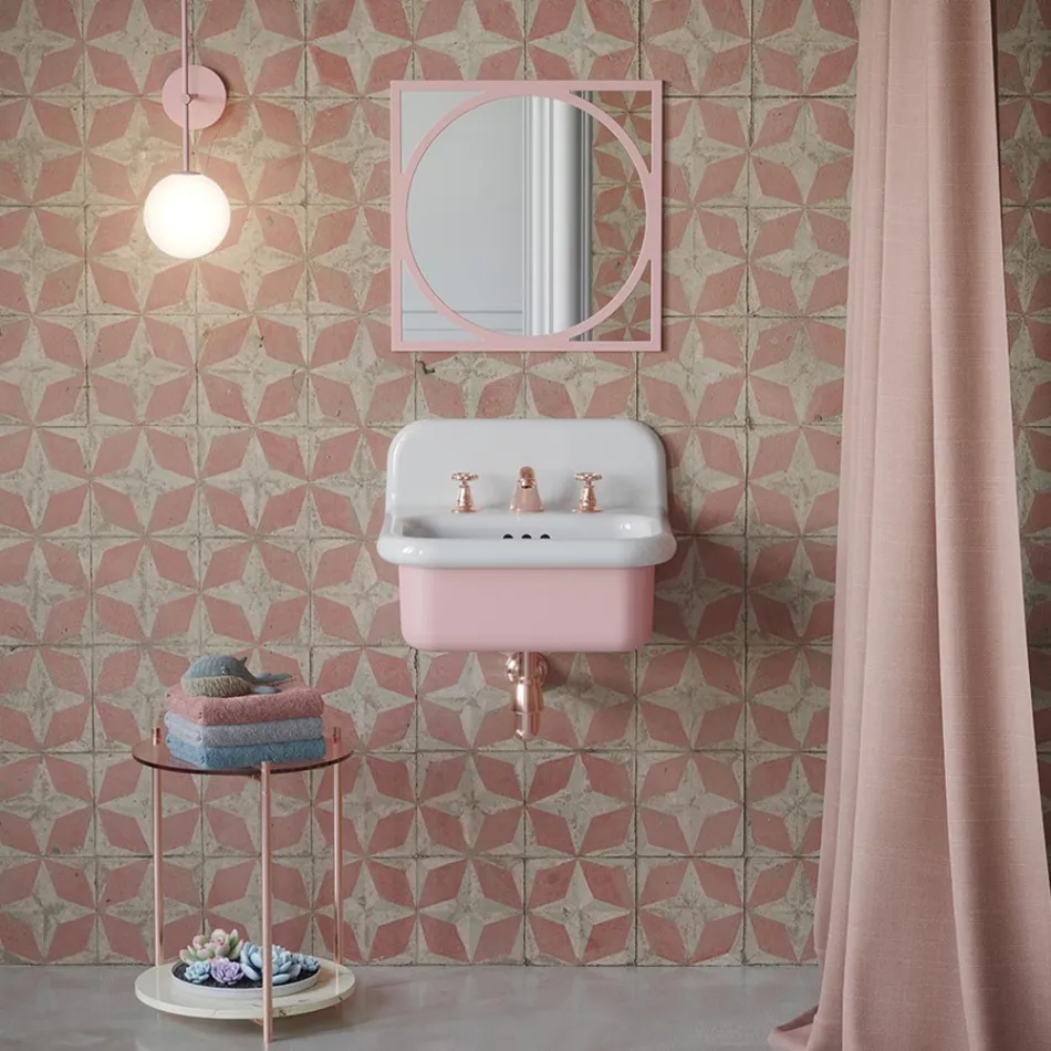 Suspended Bathroom Washbasin in White and Candy Pink Ceramic - Manila Viadurini