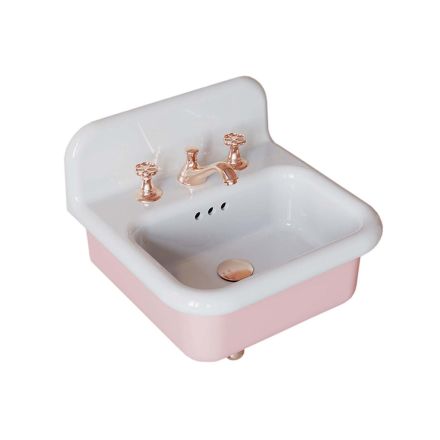Suspended Bathroom Washbasin in White and Candy Pink Ceramic - Manila Viadurini