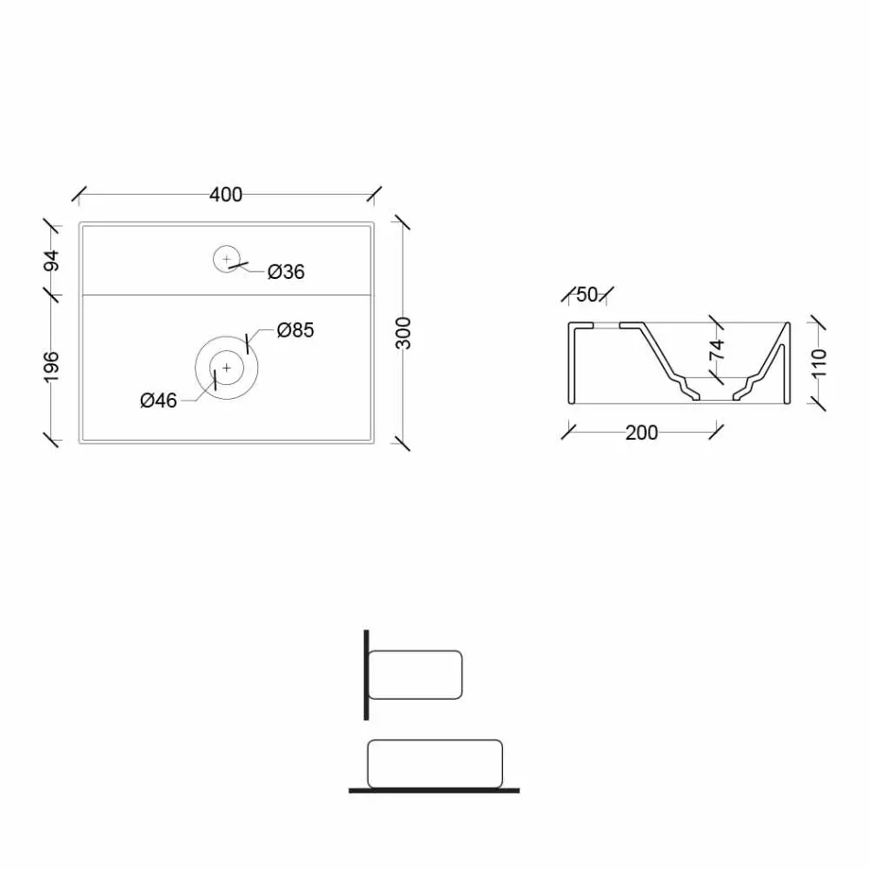 Square or Rectangular Modern Design Ceramic Wash Basin Made in Italy - Act Viadurini