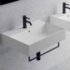 Rectangular Countertop or Wall-hung Ceramic Washbasin, Design 3 Sizes - Malvina Viadurini