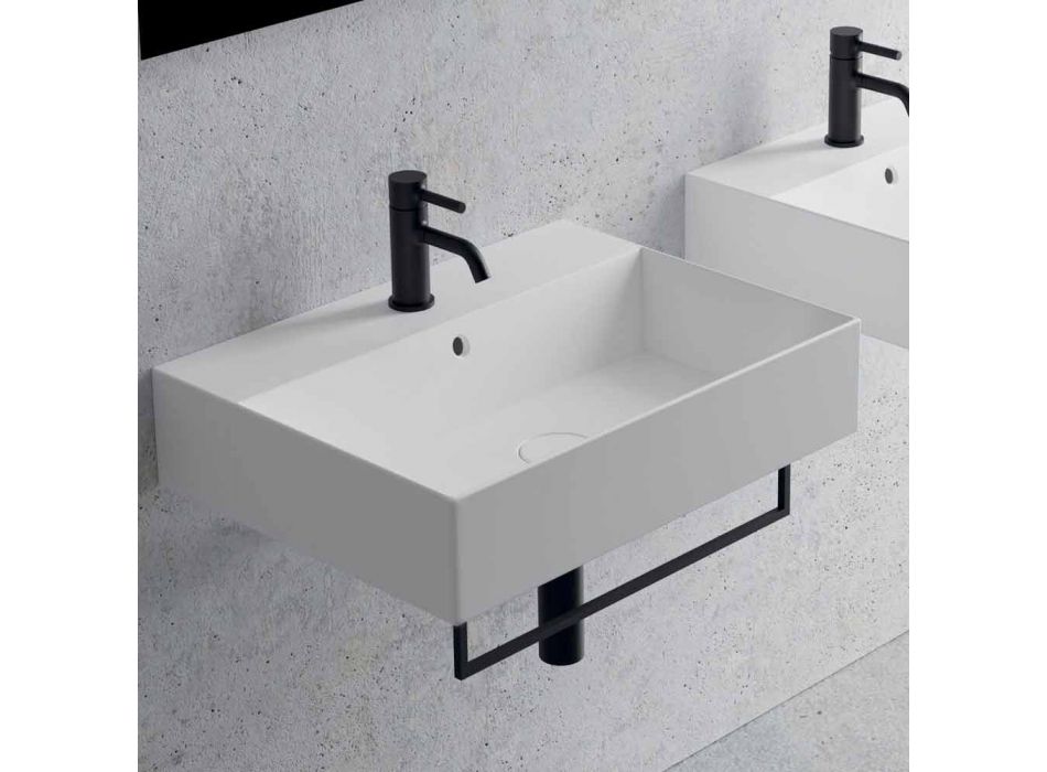 Rectangular Countertop or Wall-hung Ceramic Washbasin, Design 3 Sizes - Malvina Viadurini