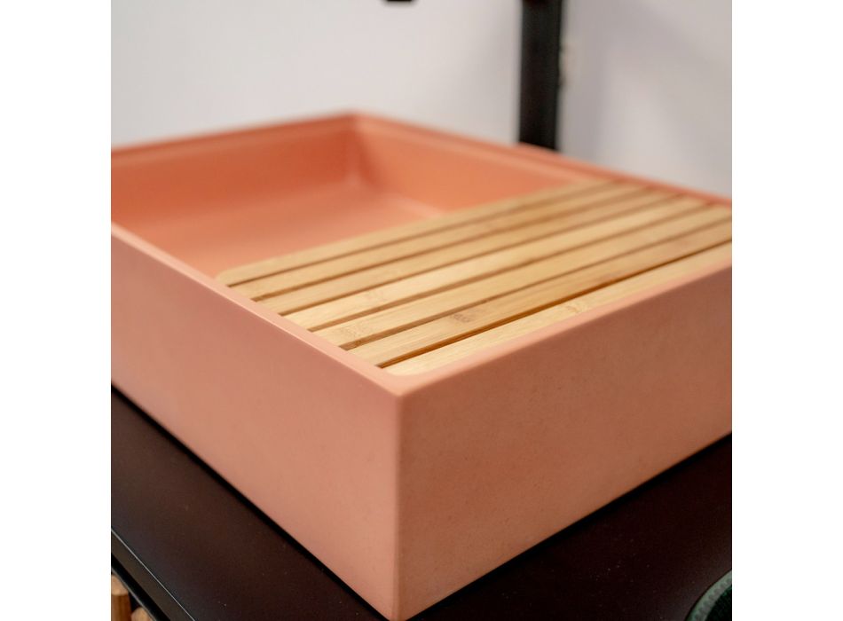 Rectangular Countertop Washbasin Made of Mali Orange Terrazzo - Azalea Viadurini
