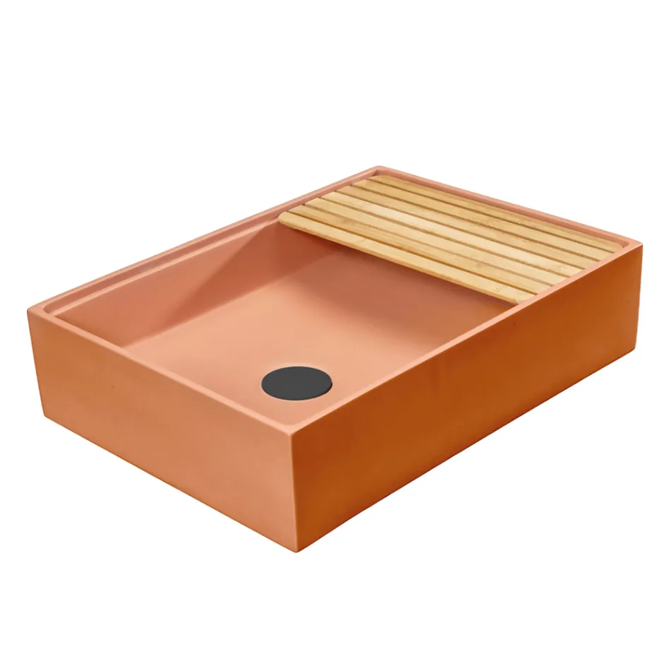 Rectangular Countertop Washbasin Made of Mali Orange Terrazzo - Azalea Viadurini